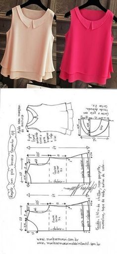 three different types of blouses hanging on a rack with instructions to sew them