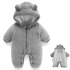 PRICES MAY VARY. 【Warm and comfortable fabric】The outer fabric of the baby bear onesie is soft, delicate, fluffy and warm, providing the perfect layer for cold weather. The inner layer of the thickened newborn baby boy girl bear outfit is made of cotton with a high density of exquisite feeling, sweat absorption, soft and warm lock. The thickened baby fleece onesie has lightweight and soft padding, making it even warmer. 【Winter Top Choice 】There are 5 different colors of regular and thickened pl Spring Outwear, Baby Overall, Jumpsuit Outfits, Baby Overalls, Baby Jumpsuit, Boys Romper, Winter Hoodies, Carters Baby