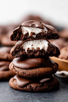 chocolate ice cream sandwich cookies stacked on top of each other