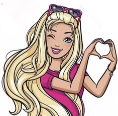 a cartoon girl with long blonde hair and sunglasses holding a heart shaped object in her hand