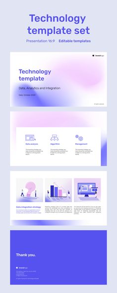 the website design for technology company is shown in blue and pink tones, with an image of