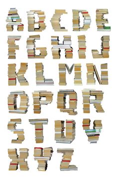 an alphabet made out of books with the letters spelled in it's lowercases