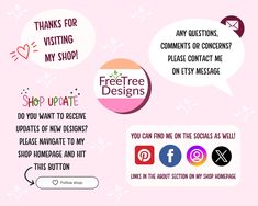 a pink background with different types of speech bubbles and the words freebies on it