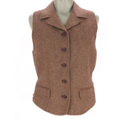 Liz Claiborne Russ Womens Vest 8 Burgundy Wool Blend Herringbone Pockets Button #LizClaiborne #Classic Liz Claiborne, Herringbone, Wool Blend