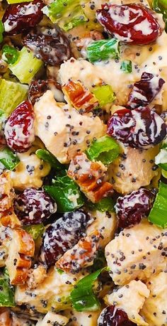 a salad with chicken, lettuce and cranberries