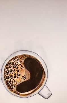 a drawing of a cup of coffee with the shape of a yin yang on it