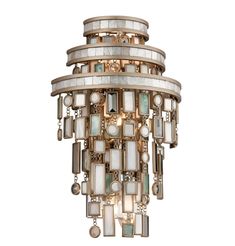 an art deco chandelier with white and gold accents