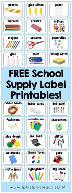 free school supply label printables for kids to use on their crafts and projects