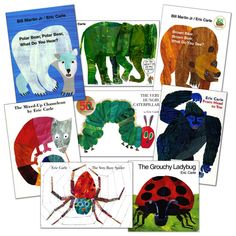 four different children's books with pictures of animals and insects on them, including the very hungry ladybug