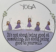 there are four girls standing in a circle with the words yoga on it