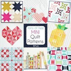 the cover of tons of free mini quilt patterns, including apples and pineapples