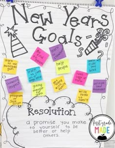 a new year's goal poster with post it notes