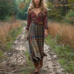 Non-stretch Short Sleeve Maxi Dress For Fall, Short Sleeve Non-stretch Maxi Dress For Fall, Casual V-neck Dress For Fall, Casual Short Sleeve Maxi Dress For Fall, Plaid Bohemian Dresses For Fall, Bohemian Plaid Dress For Fall, Plaid V-neck Winter Dress, Bohemian Plaid Fall Dresses, Winter Plaid V-neck Dress