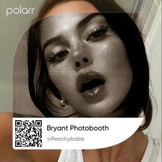 a woman with her eyes closed is looking at the camera and has an ad for polar