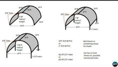 three diagrams showing how to measure the width of a curved section with measurements for each section