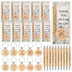 thank you wooden keyring and pen gift set with notepads, tags, and more