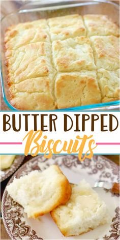 butter dip buttermilk biscuits on a plate with the words butter dip buttermilk biscuits