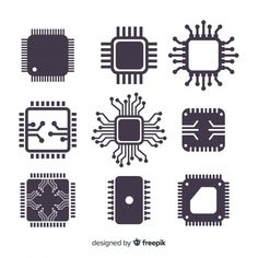 the electronic components are shown in black and white, including an image of a circuit board