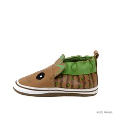 The Marvel Groot Soft Sole is the perfect shoe for your little one to cosplay as this superhero. The tan leather upper features appliqués of Groot on the sides and an all-over print, giving it a look that's both stylish and fun. The suede bottom is flexible with movement, making it easy to wear, while still staying on his or her foot. The room to grow ensures that they'll fit comfortably even when they're at their biggest! Feet Socks, Perfect Shoes, Tan Leather, Designer Shoes, Baby Toddler, To Grow, Baby Shoes, Baby Clothes, Leather Upper