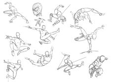 some sketches of people doing different things in the air with their arms and legs spread out