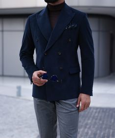 Double Breasted Blazer Outfits Men, Breasted Blazer Outfit, Double Breasted Navy Blazer, Blood Outfit, Blazer Casual Outfit, Formal Casual Outfits, Navy Suits, Blazer Outfits Men, Military Shirt