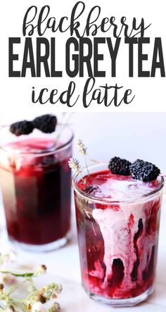 blackberry ear grey tea iced latte with blackberries on top