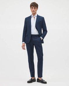 A modern, streamlined design in slightly stretch navy fabric, this essential suit pant is your new dressy closet must-have. 

Slim and Tailored fit available.

- Sits below the waist
- Slightly stretch
- 32'' inseam
- Pressed pleats
- Belt loops
- Slanted pockets
- Back pockets Men Navy Blue Pants Outfit, Navy Blue Men Suit, Navy Blue Suits For Men, Suits Men, Navy Blue Pants Outfit, Grad Suits, Navy Blue Suit Men, Graduation Suit, Mens Suits Navy