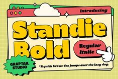 the title for standie bold is displayed in front of a green background with an arrow pointing