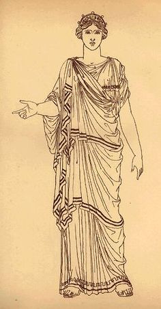 an old drawing of a woman in ancient greek dress with her hand out to the side