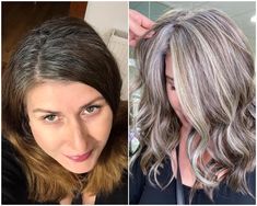 Hair Color To Hide Grey Hair, Grey Transition, Ash Highlights, Grey Hair Don't Care, Going Grey, Hair Upstyles