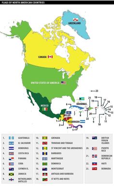 the world map with countries and their flags in different colors, including green, yellow, blue