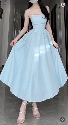 Blue Cocktail Dress Outfit, Color Combinations Dress, Simple Straight Dress, Korean Elegant Dress, Dresses Elegant Classy, Soft Blue Dress, Simple Elegant Dresses, Mid Dress, Below The Knee Dresses