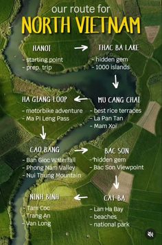 the map shows where to go in north vietnam and what to see on other parts of the country