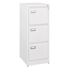 a white filing cabinet with two drawers on each side and one drawer open to show the bottom