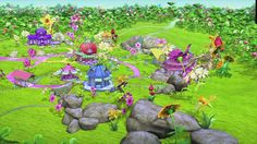 an image of a game scene with many animals and plants in the field, including flowers