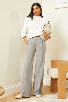 Buy Love & Roses Grey Tab High Waist Wide Leg Tailored Trousers from the Next UK online shop