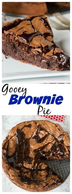 there are two pictures of brownie pies on the same plate