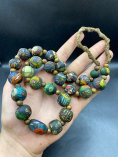 Unique old African glass beads wonderful color beads necklace Artistic Multicolor Necklaces With Large Beads, Vintage Glass Beaded Necklaces With Colorful Beads, Vintage Multicolor Spacer Beads, Vintage Multicolor Large Beads, Vintage Glass Beads With Large Beads, Vintage Wooden Beads Necklace, Multicolor Vintage Necklace With Spacer Beads, Vintage Multicolor Necklace With Spacer Beads, Bohemian Glass Beaded Necklaces With Wooden Beads