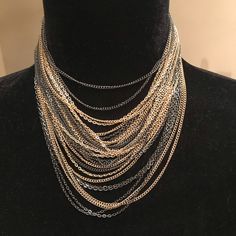 Stunning, Versatile Piece To Style Up Or Down! Gold And Silver Multi-Strand Necklace Various Styles Of Chains Choker-Ish, Sits Right At Base Of Neck Lengthy Extender, Fashionable Tail Dimensions Shown In Pictures Comfortable And Easy To Wear New Without Tags - Excellent Condition From A Smoke, Pet, And C19 Free Home Bundle And Save! Thanks For Stopping By - Lola Gold-tone Multi-strand Chain Necklace For Party, Cheap Gold Multi-strand Chain Necklace, Multi Strand Necklace Gold, Yellow Gold Multi-strand Adjustable Chain Necklace, Luxury Gold Multi-strand Chain Necklace, Cheap Gold-tone Multi-strand Necklace, Chain Choker, Multi Strand Necklace, Multi Strand