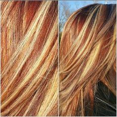 (paid link) red and blonde hair mixed Copper Highlights On Blonde Hair, Copper And Blonde Highlights, Copper And Blonde Balayage, Copper And Blonde, Red Hair With Blonde Highlights, Red Blonde, Red Blonde Hair, Hair Highlights And Lowlights, Red To Blonde