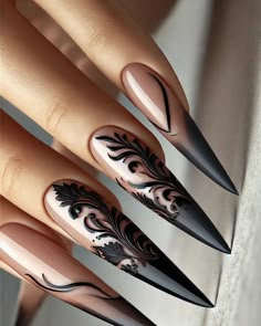 Tamara Margaryan (@naildesignby_tamara) • Instagram photos and videos Moody Winter Nails, Black Cat Nails Design, Black And Nude Nail Designs, Nude And Black Nail Designs, New Trendy Nail Art Designs, Nails With Black Design, Nude Nail Art Designs, Black Lace Nails, Black Nails Aesthetic