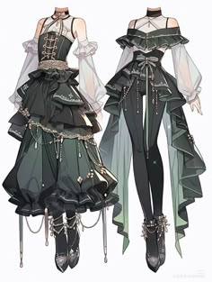 an anime style dress with long sleeves and chains on the bottom, as well as a skirt