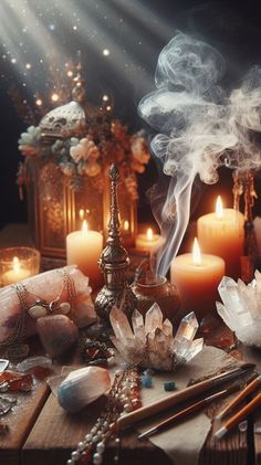 Sagittarius Wallpaper, Evening Aesthetic, Spiritual Goals, Witch Altar, Tout Rose, Spiritual Candles, Witches Altar, Classy Tattoos