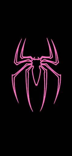 a pink spider logo on a black background