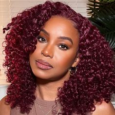 Get Super Burgundy #99J Curly Wigs On West Kiss, Colored Curly Human Hair 14inch Bob 13*4 Lace Frontal Bob Wig With Pre-plucked Hairline, Purchase Soft Burgundy #99J Color 100% Human Hair 180% Density Glueless Middle Part Lace Wigs At A Cheap Price Kręcony Bob, Red Curly Wig, Red Hair Inspiration, Peruvian Straight Hair, Remy Human Hair Weave, Curly Bob Wigs, Colored Curly Hair, Curly Human Hair Wig, Short Bob Wigs