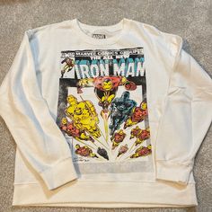 Never Worn Iron Man Hoodie, Crew Sweatshirts, Dream Wardrobe, Iron Man, Color White, Sweaters For Women, Marvel, Wardrobe, Sweatshirts