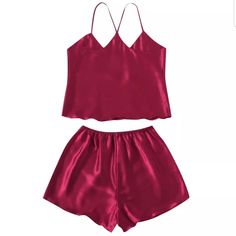 New With Tag Satin Babydoll Nightwear Pullover Top Available In Red Burgundy And Black Pyjama Satin, Satin Cami Top, Satin Sleepwear, Satin Shorts, Silk Pajama Set, Short Pj Set, Satin Cami, Crop Top And Shorts, Womens Pyjama Sets