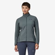 The Nano-Air® Light Hybrid Jacket is made for cool-weather objectives where you’re working hard. With 40-g FullRange® insulation, a flyweight shell and lining fabric, and R1® Air knit paneling for warm, stretchy, exceptionally breathable performance during high-exertion activities. Made in a Fair Trade Certified™ factory. | Patagonia Women's Nano-Air® Light Hybrid Insulated Jacket in Nouveau Green, Small - Alpine & Climbing Jackets - Recycled Polyester/Pfas Patagonia Women, Working Hard, Patagonia Womens, Season Colors, Lining Fabric, Hand Warmers, Womens Vest, Fair Trade, Outerwear Jackets