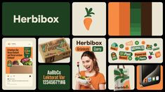 the herbbox website is displayed with many different logos and colors, including an image of a woman holding a bowl of vegetables