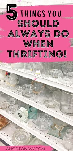 the shelves in a store are filled with glassware